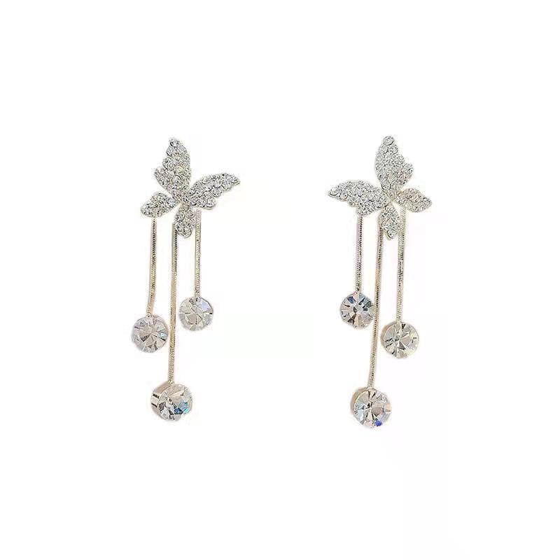 Aretes colgantes mariposa brillantes borla perla