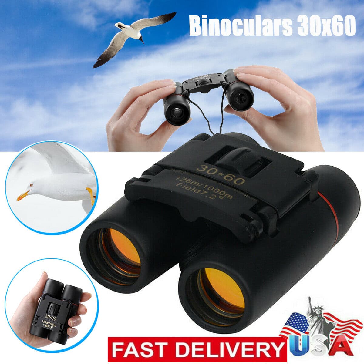 Binoculares 30x60 zoom compactos plegables