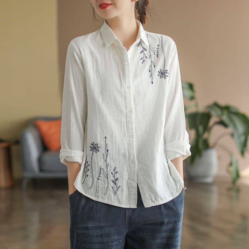 Camisa de algodón puro de manga larga arte simple