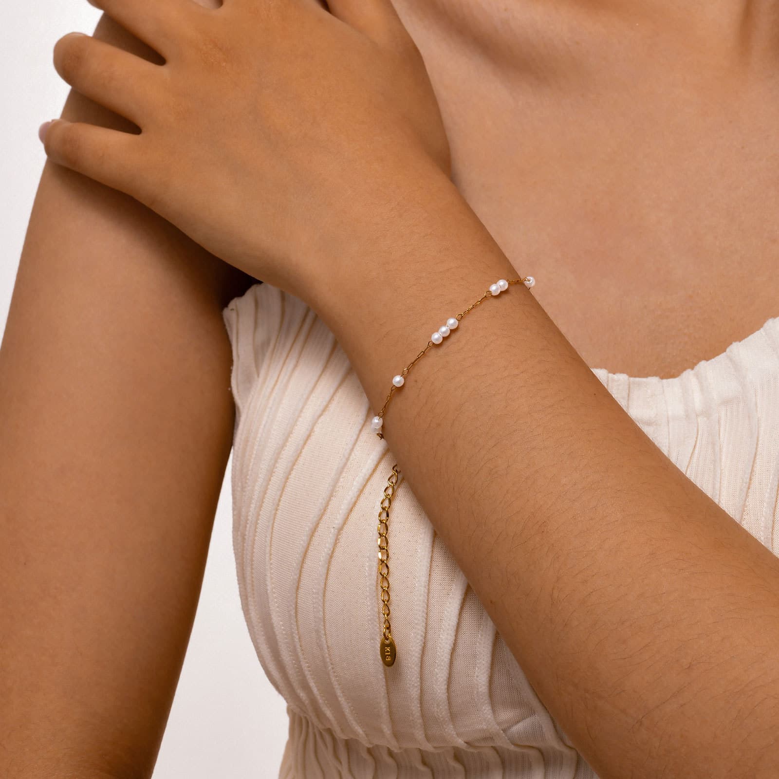 Pulsera de perlas imitación ajustable para mujer