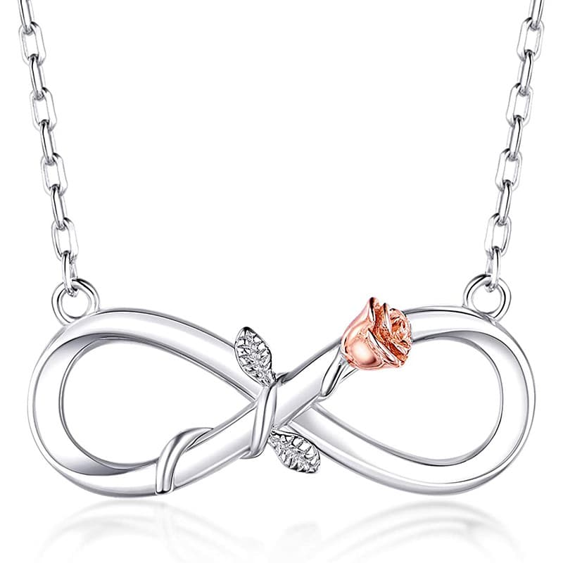 Collar de plata 925 con símbolo de infinito y rosa