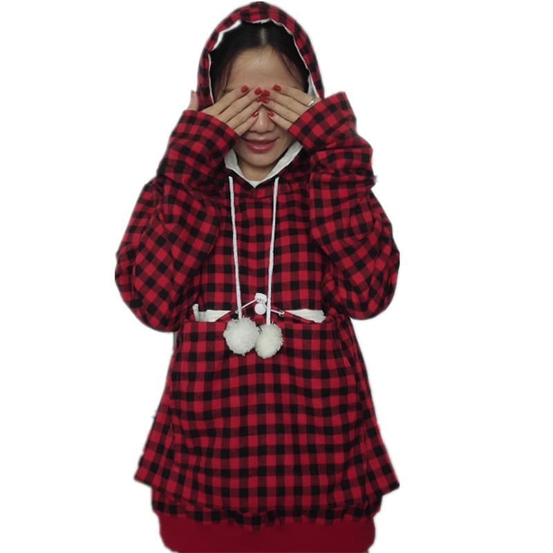 Sudadera a cuadros con bolsillo manga larga bordada para mujer