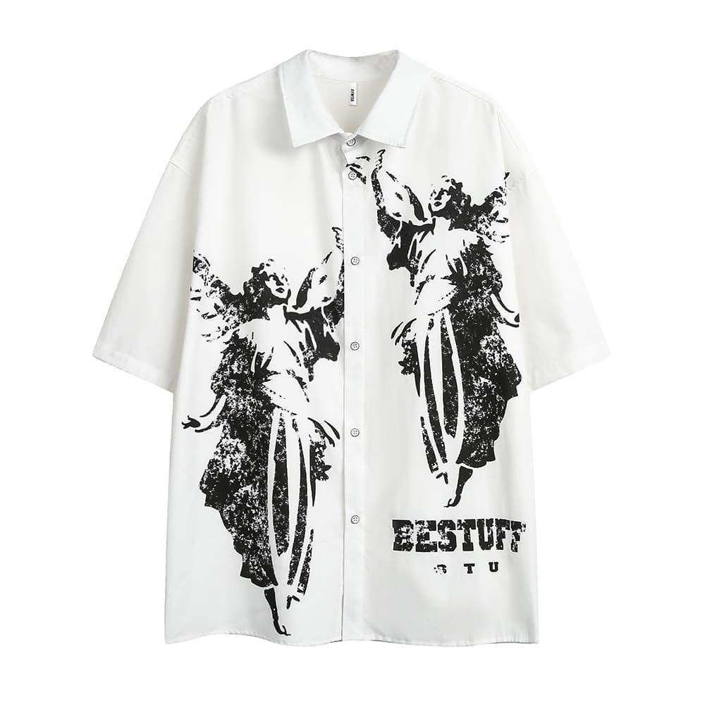 Camisa casual estampada blanco y negro hombre