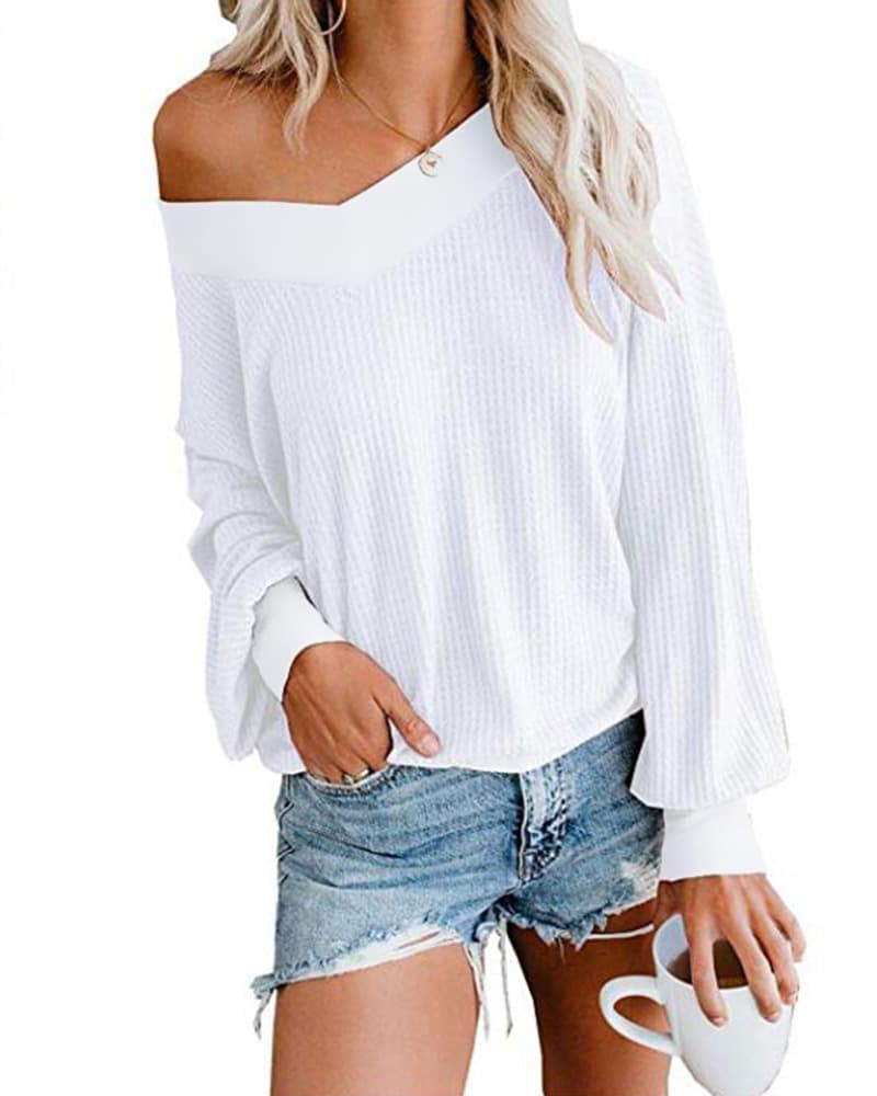 Blusa suéter de cuello V y manga larga para mujer