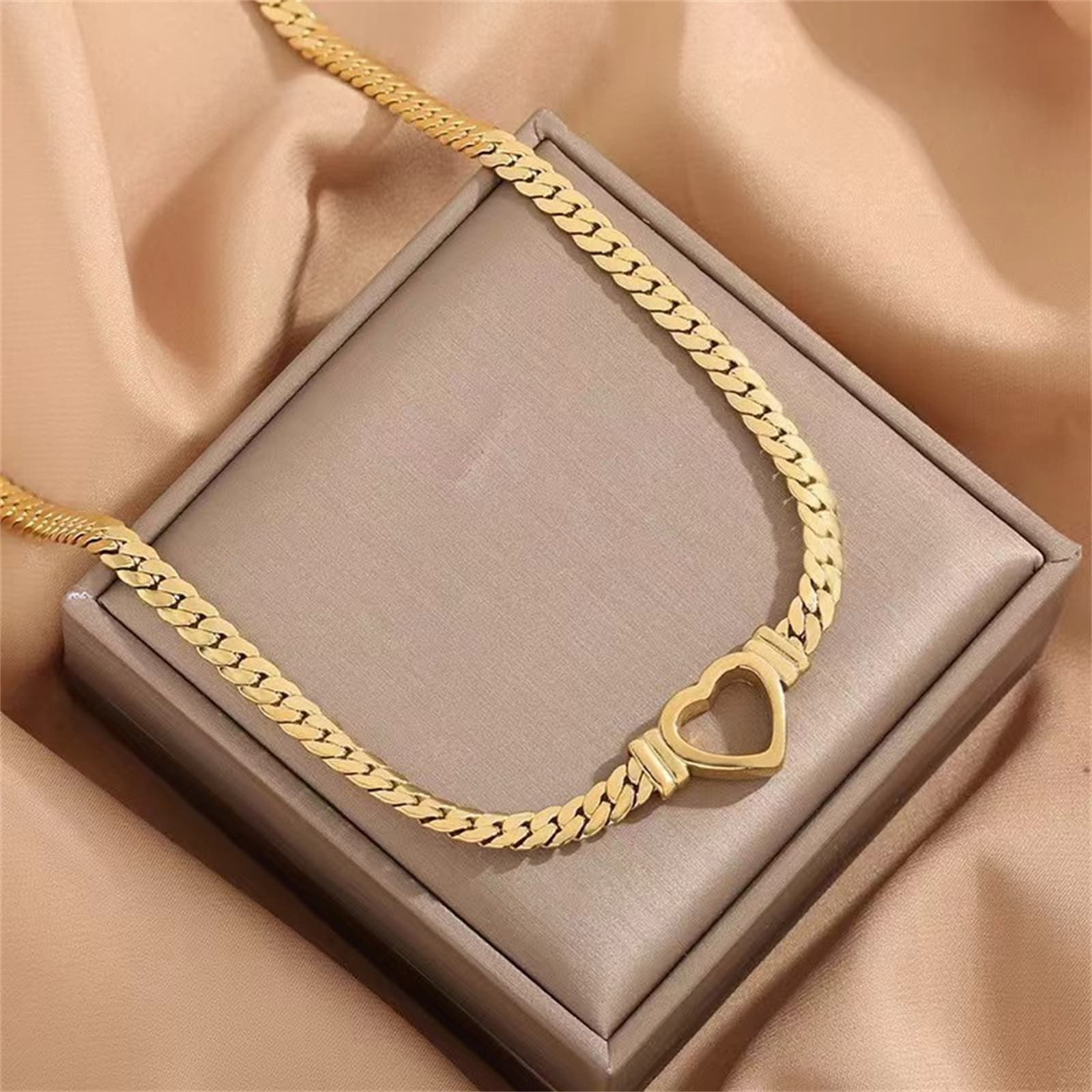 Collar y pulsera de cadena de amor en acero inoxidable