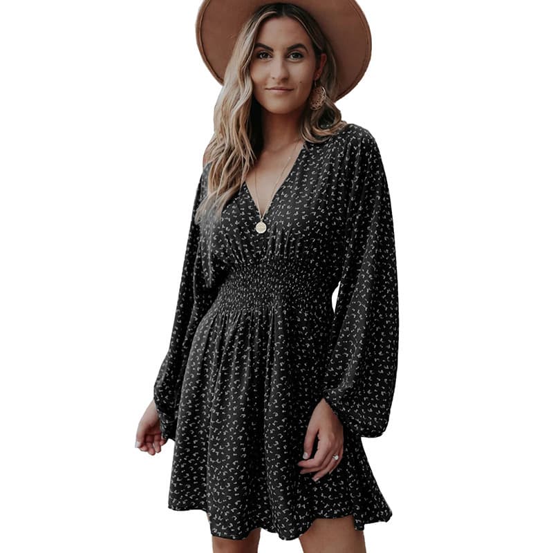 Vestido floral cuello V mangas largas