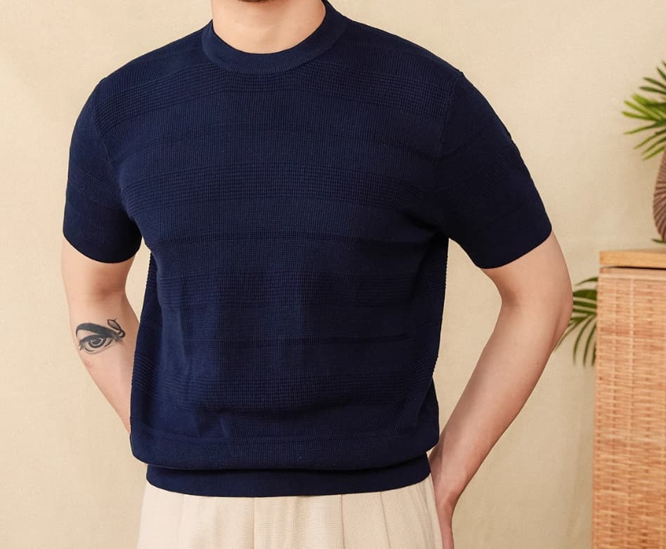 Camiseta de algodón retro casual con cuello redondo