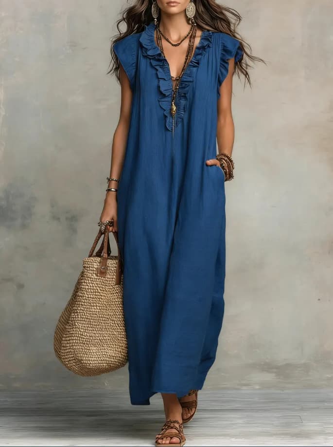 Vestido de volantes sin mangas con bolsillos para mujer