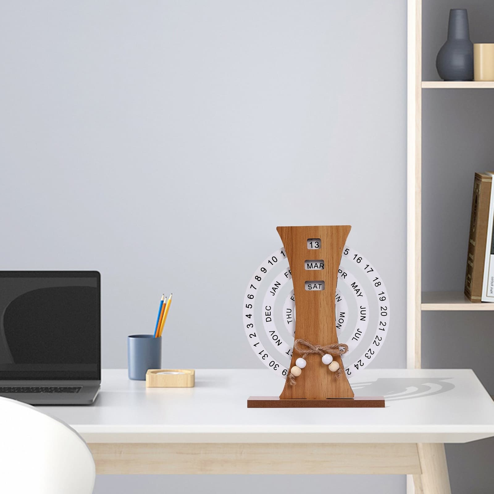 Calendario perpetuo de madera con rotación manual