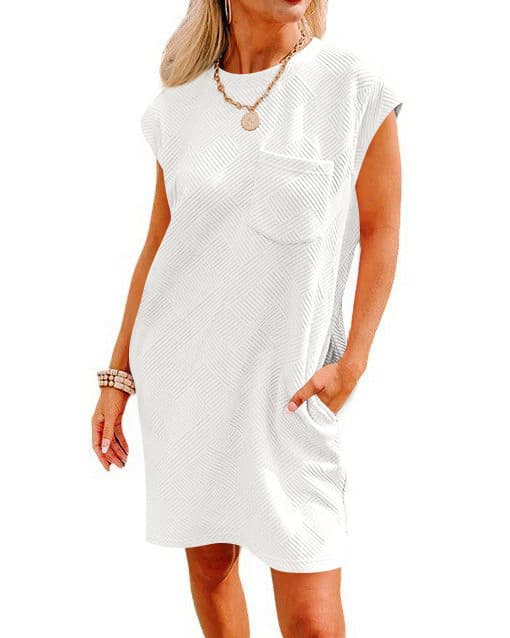 Vestido deportivo casual de cuello redondo con bolsillos