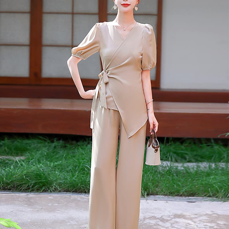 Conjunto elegante de dos piezas con pantalones de pierna ancha