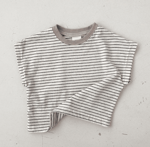 Camiseta de rayas de manga corta para bebé, estilo coreano