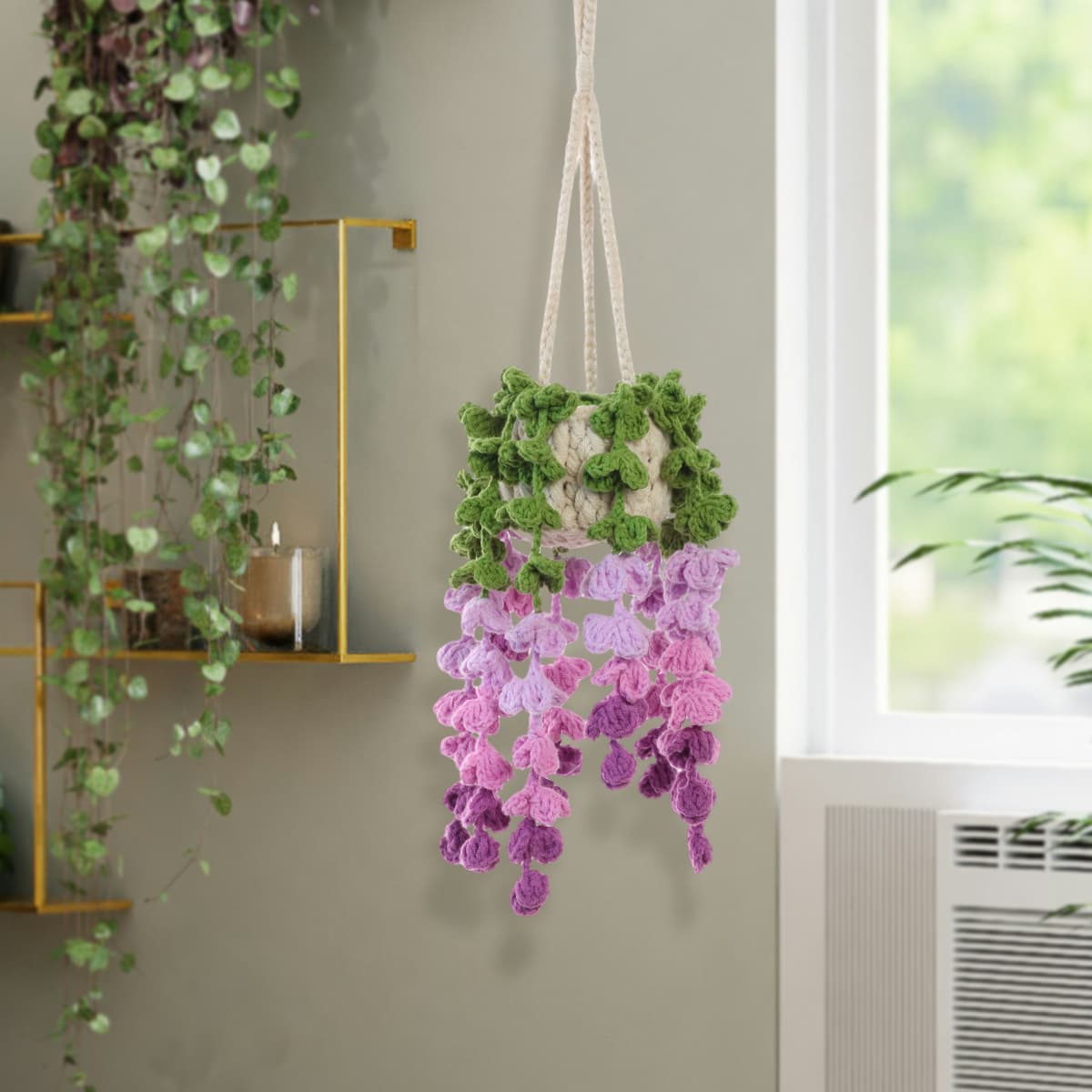 Adorno colgante de flor de glicina tejida a crochet, suave y duradero