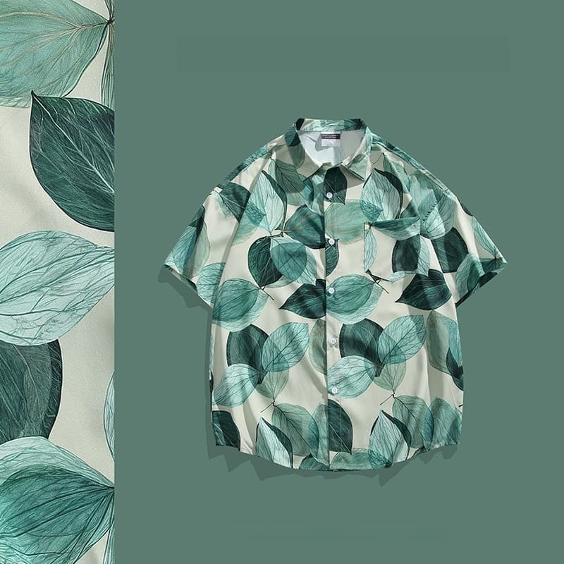 Camisa hawaiana estampado tropical manga corta