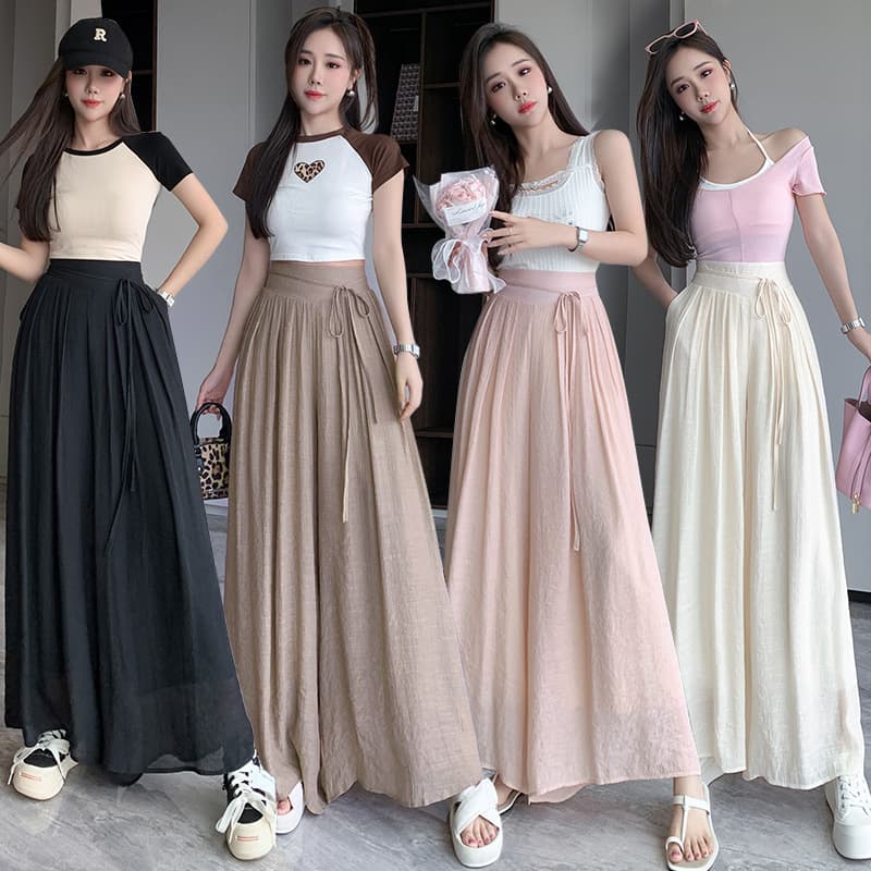 Pantalones pierna ancha estilo Hong Kong cintura alta
