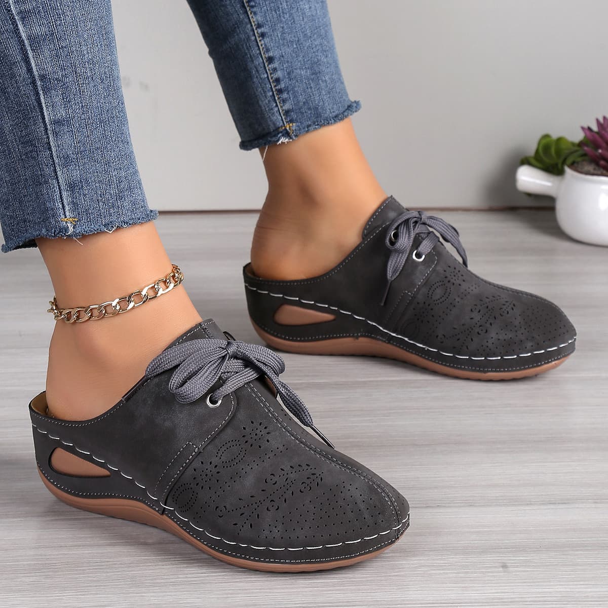 Sandalias de verano con cordones y cuña para mujer