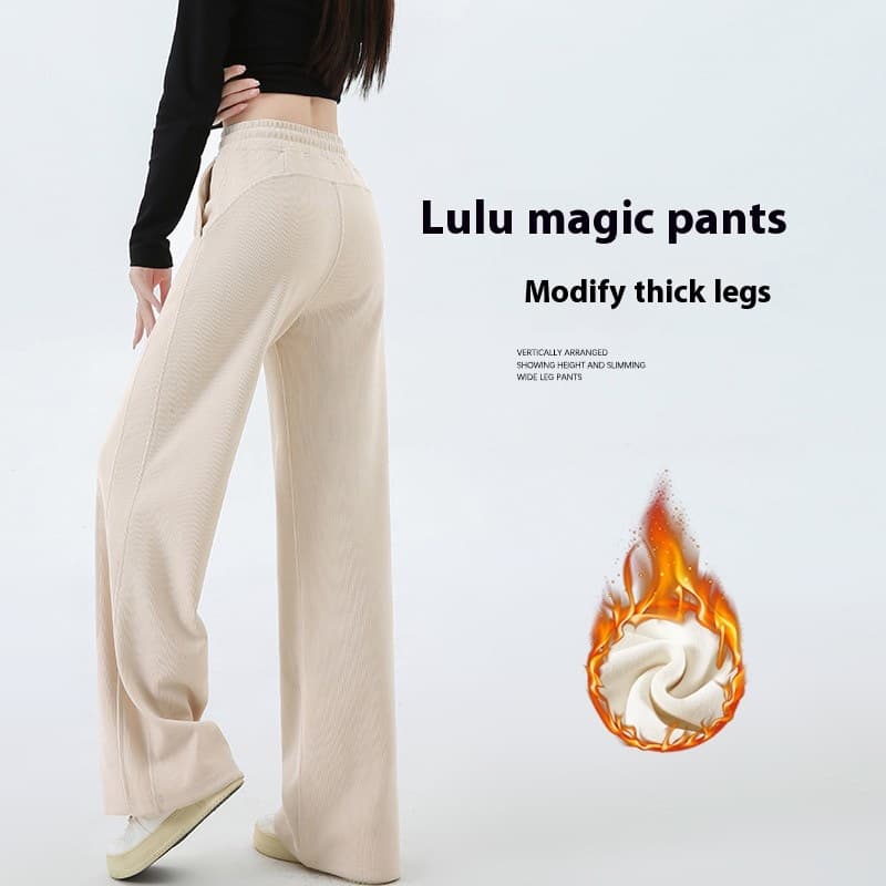 Pantalón ancho mujer chenilla con forro polar casual