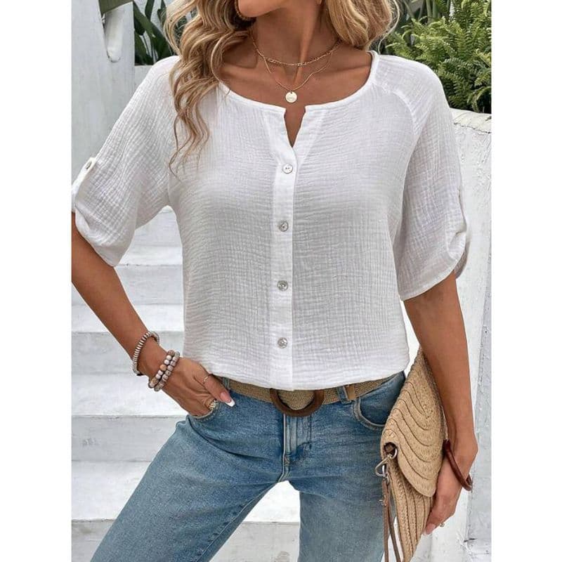 Blusa blanca de verano con mangas raglan cortas