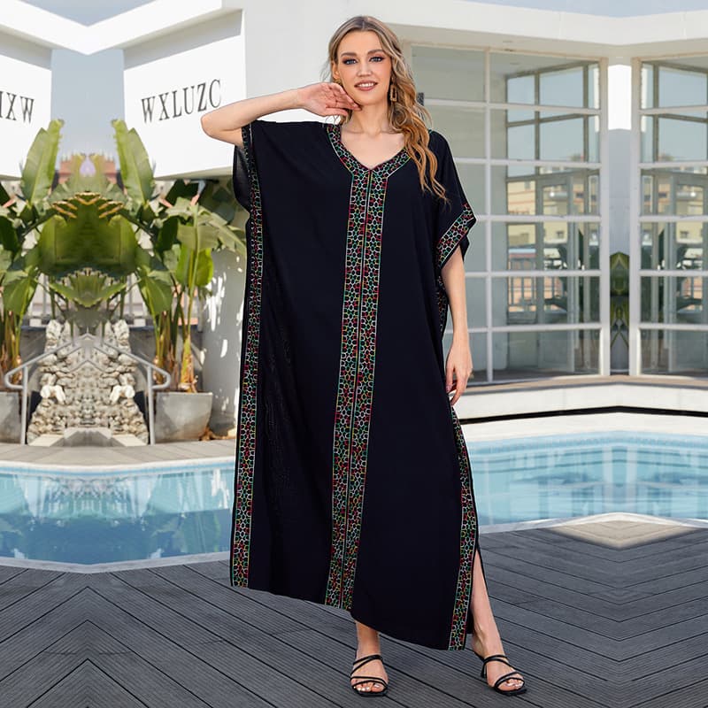 Bata vestido de rayón bordado, talla grande