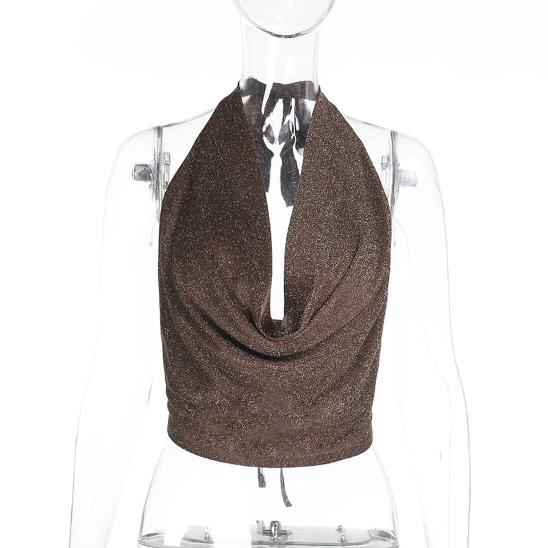 Blusa halter lentejuelas color plata para mujer