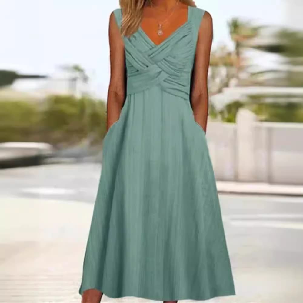 Vestido liso de cintura alta con tirantes
