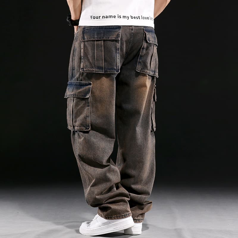 Jeans de trabajo con múltiples bolsillos para hombre talla grande