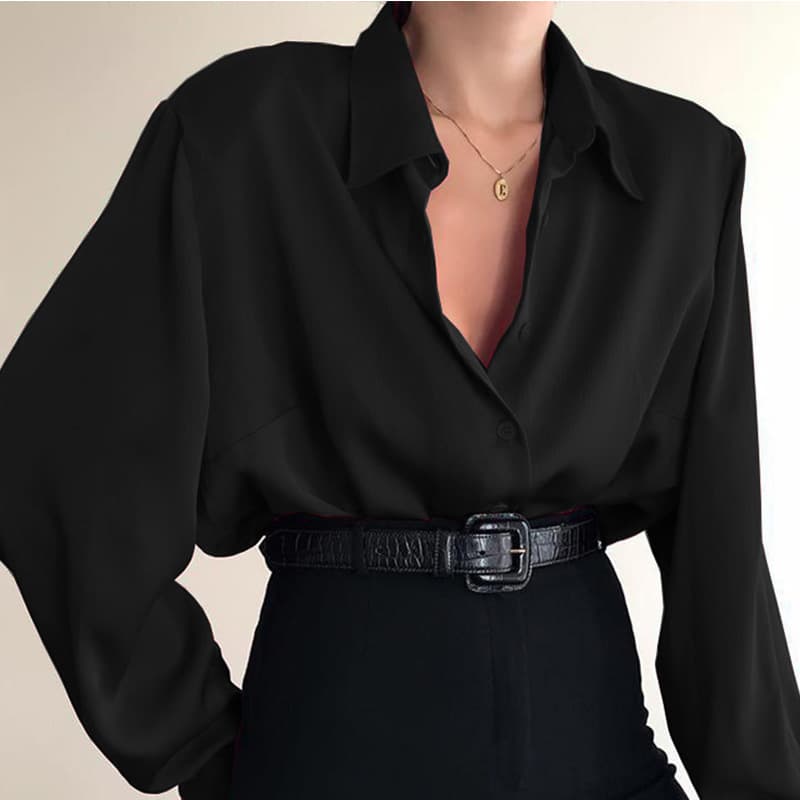 Camisa elegante suelta color sólido diseño personalizado intelectual