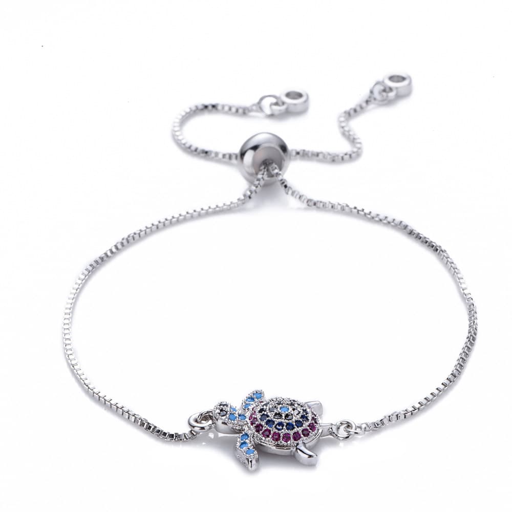 Pulsera de tortuga ajustable con cristales brillantes