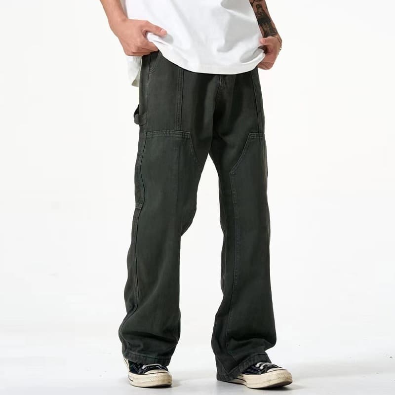 Jeans para hombre recto y suelto de algodón gris oscuro