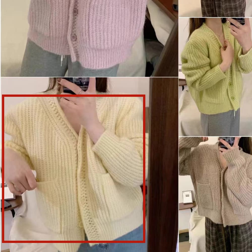Cardigan cuello V liso cálido suéter