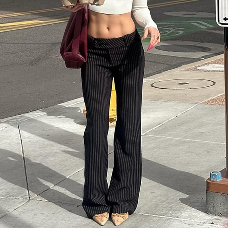Pantalones casuales de mujer con rayas y contraste
