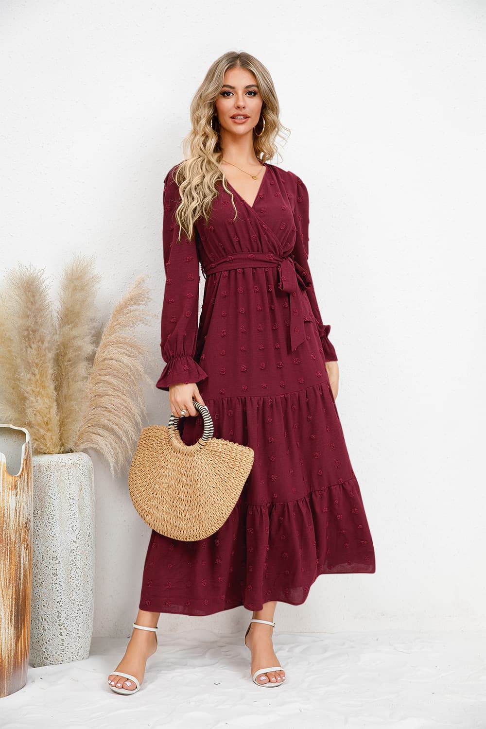 Vestido casual de color sólido con dobladillo ancho