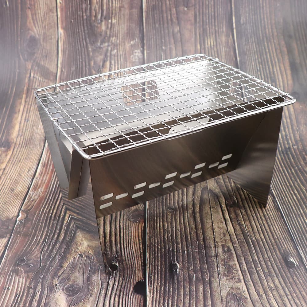 Parrilla portátil plegable tipo X de acero inoxidable para camping