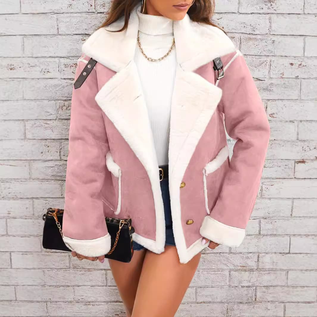 Chamarra de invierno con cuello polo, diseño suelto y cálido