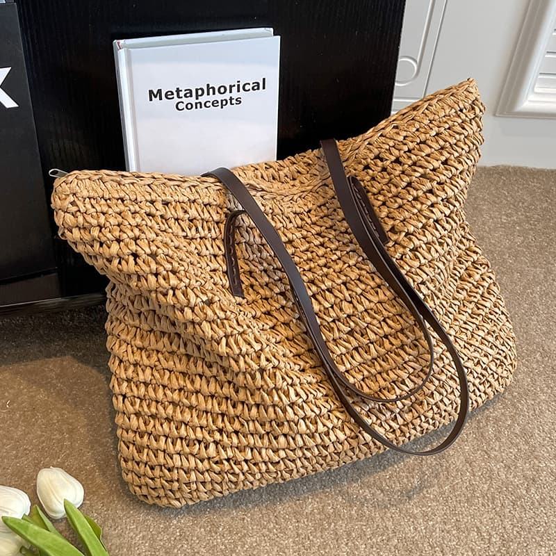 Bolsa tejida de hombro para playa con cremallera