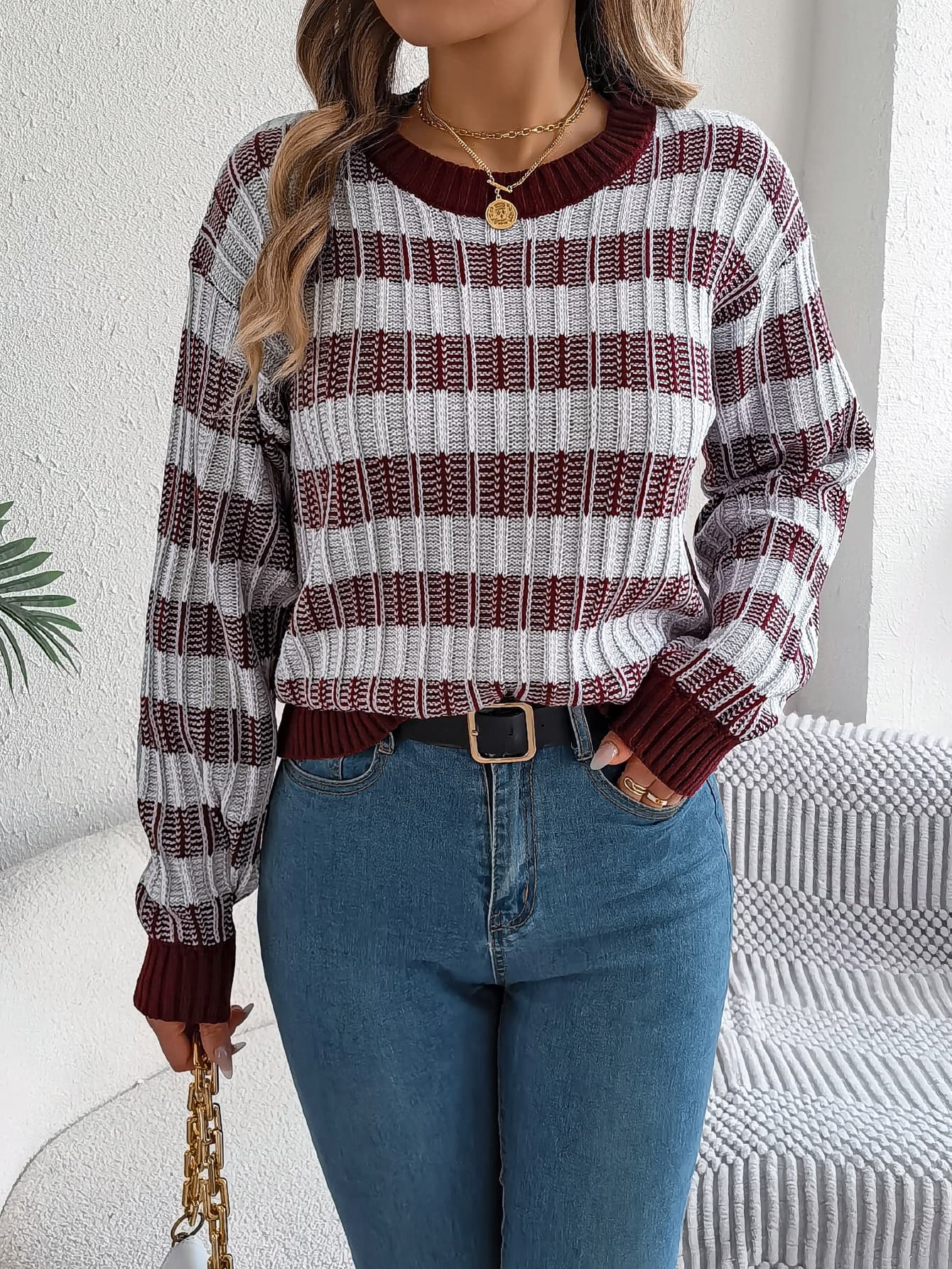 Suéter mujer manga linterna rayas retro