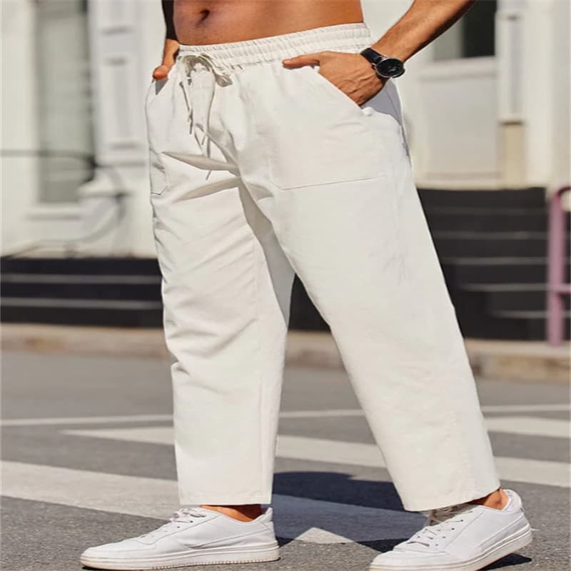 Pantalones de lino con cintura elástica para hombre