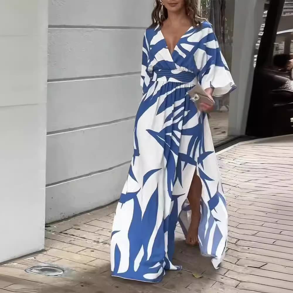 Vestido estampado suelto con cintura alta para mujer