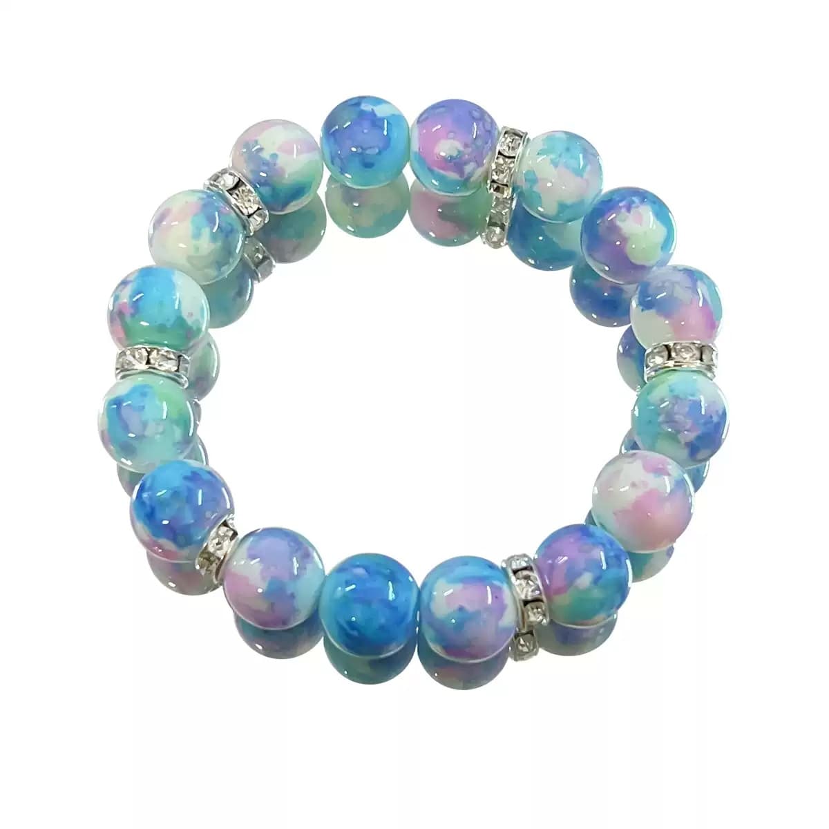 Pulsera de vidrio estilo pintura al óleo azul y púrpura