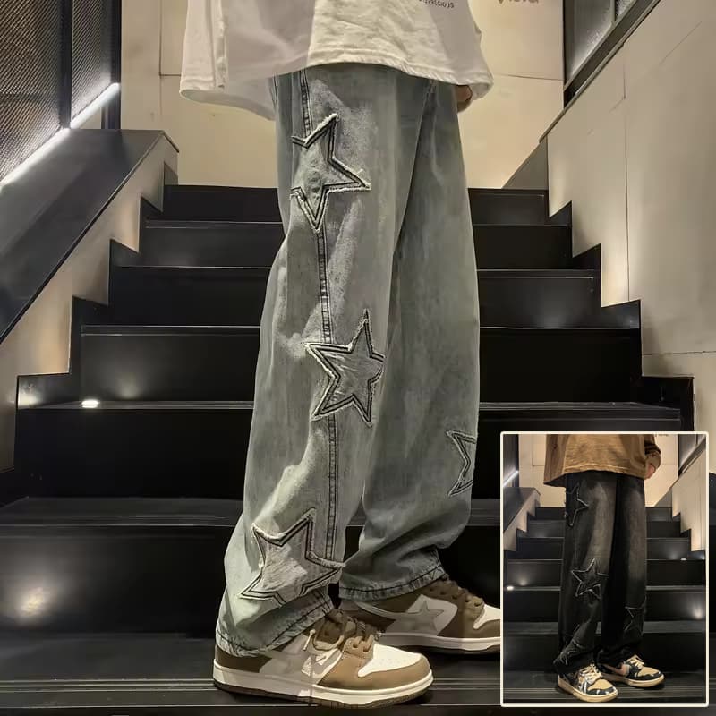 Jeans rectos con bordado de estrella, estilo hip-hop y streetwear