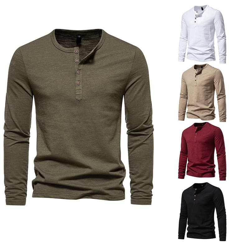 Camiseta de manga larga con botones para hombre