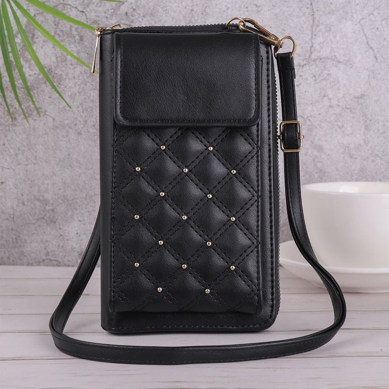 Cartera para celular con estampado rombo estilo clásico