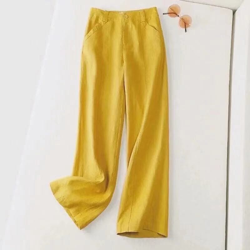 Pantalón ancho de algodón y lino holgado para mujer