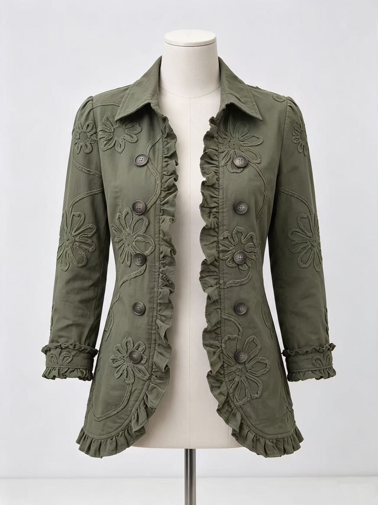 Blazer para mujer con volantes y solapa plisada estilo retro