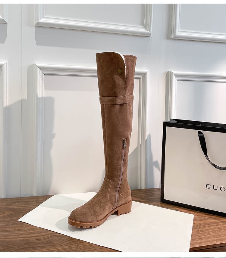 Botas altas de gamuza con forro cálido, estilo coreano