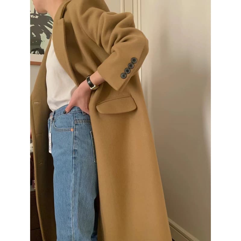 Abrigo de lana largo bajo la rodilla estilo retro para mujer