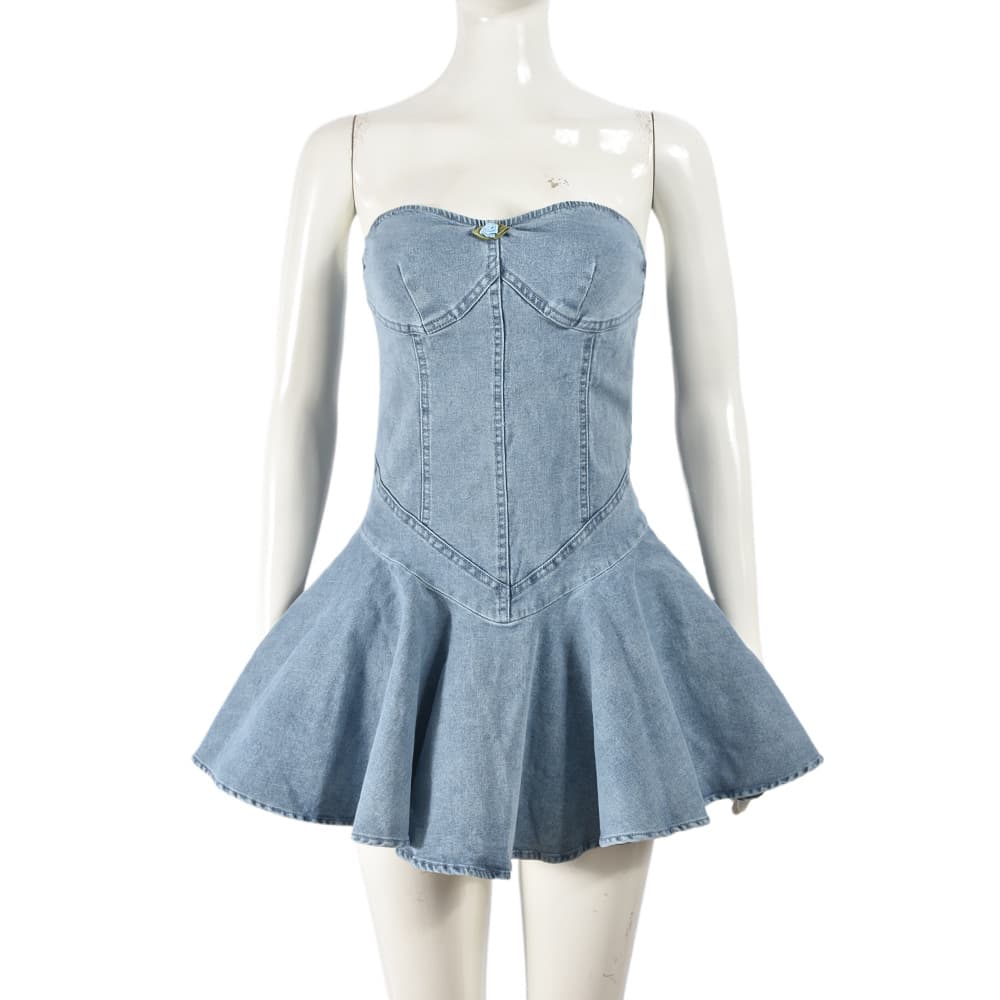 Minifalda denim sin espalda con cierre de cremallera