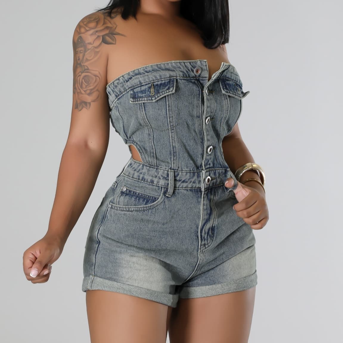 Jumpsuit mujer tubo denim, estilo casual moda