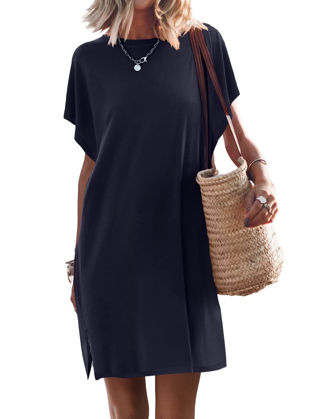 Vestido casual manga murciélago cuello redondo