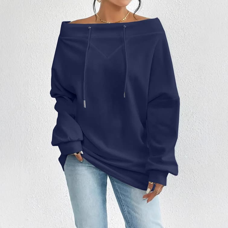 Blusa mujer holgada de hombro caído con cordón ajustador
